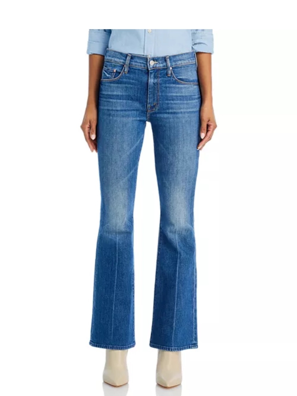MOTHER The Weekender Flare Mid Rise Jeans in It's A Small World Wash - Picture 3 of 9